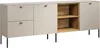 A lowboard with two drawers on the left and an open shelving unit on the right, all supported by black legs. Produktbild-Vorschau