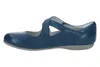 A side view of a single blue ballerina shoe against a white background. Voir les images du produit