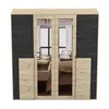 A wardrobe with mirrored doors, reflecting a bedroom interior. Voir les images du produit