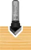 A router bit is shown cutting a V-groove into a piece of wood. Produktbild-Vorschau
