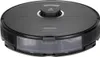 A black robot vacuum cleaner is shown from a front-facing, slightly elevated angle against a white background. Produktbild-Vorschau