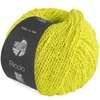 A ball of yellow yarn with a dark label wrapped around it. Produktbild-Vorschau