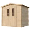 A wooden garden shed with double doors and two windows. Podgląd zdjęcia produktu
