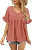 ASKSA Damen T-Shirt V-Ausschnitt Rüschen Kurzarm Shirt Produktbild-Vorschau 2
