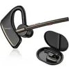 A black and gold Bluetooth headset and its charging case are displayed against a white background. Podgląd zdjęcia produktu