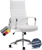 A white office chair is shown against a white background, with several marketing overlays. Produktbild-Vorschau