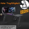 A gaming desk setup with a computer, monitor, keyboard, and headphones, with promotional text and graphics. Produktbild-Vorschau