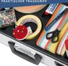A close-up view of a well-organized moderation case, showcasing various office and crafting supplies. Produktbild-Vorschau