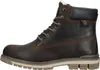 A side view of a brown leather boot. Voir les images du produit