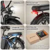 A collage of four images showcasing different features of an e-bike. Produktbild-Vorschau