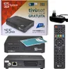 A product shot of a satellite receiver and its accessories, including the box, receiver, remote control, power adapter, and smart card. Produktbild-Vorschau