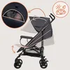 A baby sleeping in a stroller, with diagrams showing adjustable features. Produktbild-Vorschau