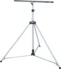 A silver tripod lamp stand with a black base and horizontal bar at the top, set against a white background. Produktbild-Vorschau