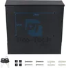 A black mailbox with dimensions indicated and accessories shown below. Produktbild-Vorschau