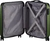 An open green suitcase with a patterned gray interior, showing the packing straps and zippered compartment. Anteprima dell’immagine prodotto