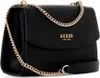 A black Guess handbag with a gold chain strap is shown from the front. Produktbild-Vorschau