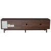Back view of a dark wood TV stand on white background. Produktbild-Vorschau