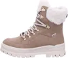 A single beige winter boot with white fur trim and white laces, shown against a white background. Voir les images du produit