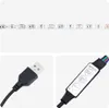 A collage of images showing an LED strip light, a USB cable, and a controller with buttons. Produktbild-Vorschau