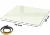 A glass panel with dimensions indicated, and a roll of adhesive tape. Anteprima dell’immagine prodotto