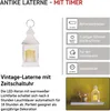 LED Dekoration – Laterne antik weiß blinkend, 3x AAA, Innen, Vintage, Timer Voir les images du produit
