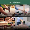 A collage of four images showing different people using power drills in various DIY and professional settings. Produktbild-Vorschau