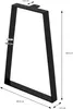 A black trapezoidal table leg with dimensions indicated by text and arrows. Náhľad obrázku produktu