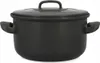 A black enamel pot with a lid and two handles is shown from the front. Podgląd zdjęcia produktu