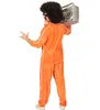 A man wearing an orange tracksuit and an afro wig, holding a boombox over his shoulder. Produktbild-Vorschau