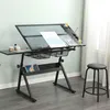 Zimilo Zeichentisch Schwarz mit Hocker, Glas Tischplatte Produktbild-Vorschau 2