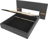 A grey upholstered bed frame with the mattress base lifted to reveal storage space underneath. Náhled obrázku produktu