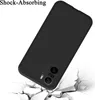 A black phone case is shown falling onto a cracked surface, illustrating its shock-absorbing feature. Produktbild-Vorschau