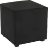 A black cube-shaped ottoman with four small legs is shown from a slightly elevated diagonal angle against a white background. Podgląd zdjęcia produktu