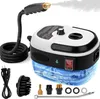 A steam cleaner with its accessories laid out on a white background. Voir les images du produit