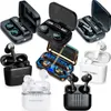 A collage of various wireless earbuds and their charging cases in different colors and styles. Produktbild-Vorschau
