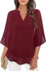 ASKSA Damen T-Shirt V-Ausschnitt 3/4 aermel Sommer Bluse Produktbild-Vorschau 1