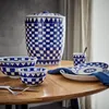 Küchenkaro Speiseteller Keramik, handgemalt creme/blau, D Produktbild-Vorschau 5