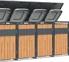 A row of four modern trash bins with wooden fronts and gray metal frames, each with an open lid. Náhled obrázku produktu