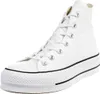 A white Converse Chuck Taylor All Star high-top sneaker with a platform sole is shown against a white background. Voir les images du produit