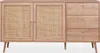A light wood sideboard with rattan inserts on the doors and three drawers on the right side, shown against a white background. Produktbild-Vorschau