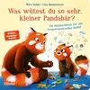 Illustration of two red pandas, one larger than the other, with toys scattered around them. The background is a light yellow with some drawn elements like clouds and stars. Produktbild-Vorschau
