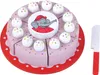 A toy cake with an elephant illustration on top, and a toy knife next to it. Voir les images du produit
