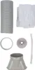 A collection of accessories for a portable air conditioner, including an exhaust hose, window seal kit, and adapter. Produktbild-Vorschau