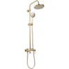 A gold-colored shower set with a main shower head and a handheld shower head, mounted on a vertical bar, against a white background. Náhľad obrázku produktu