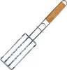 A metal grill basket with a wooden handle, isolated on a white background. Produktbild-Vorschau