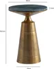 A side view of a round marble-top side table with a gold metal base, with dimensions indicated by text overlays. Produktbild-Vorschau