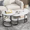 INONEFT 2er Set Couchtisch in Marmoroptik, ovaler Produktbild-Vorschau 3