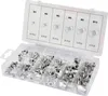 A clear, well-lit studio shot of a set of aluminum rivet nuts in a clear plastic organizer box. The lid of the box displays diagrams and labels for different sizes of rivet nuts. Anteprima dell’immagine prodotto
