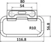 A technical drawing with dimensions of a door opener kick pedal. Anteprima dell’immagine prodotto