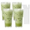 4er Set Geriffelte Trinkgläser 550ml inkl. Glashalme und Produktbild-Vorschau 1